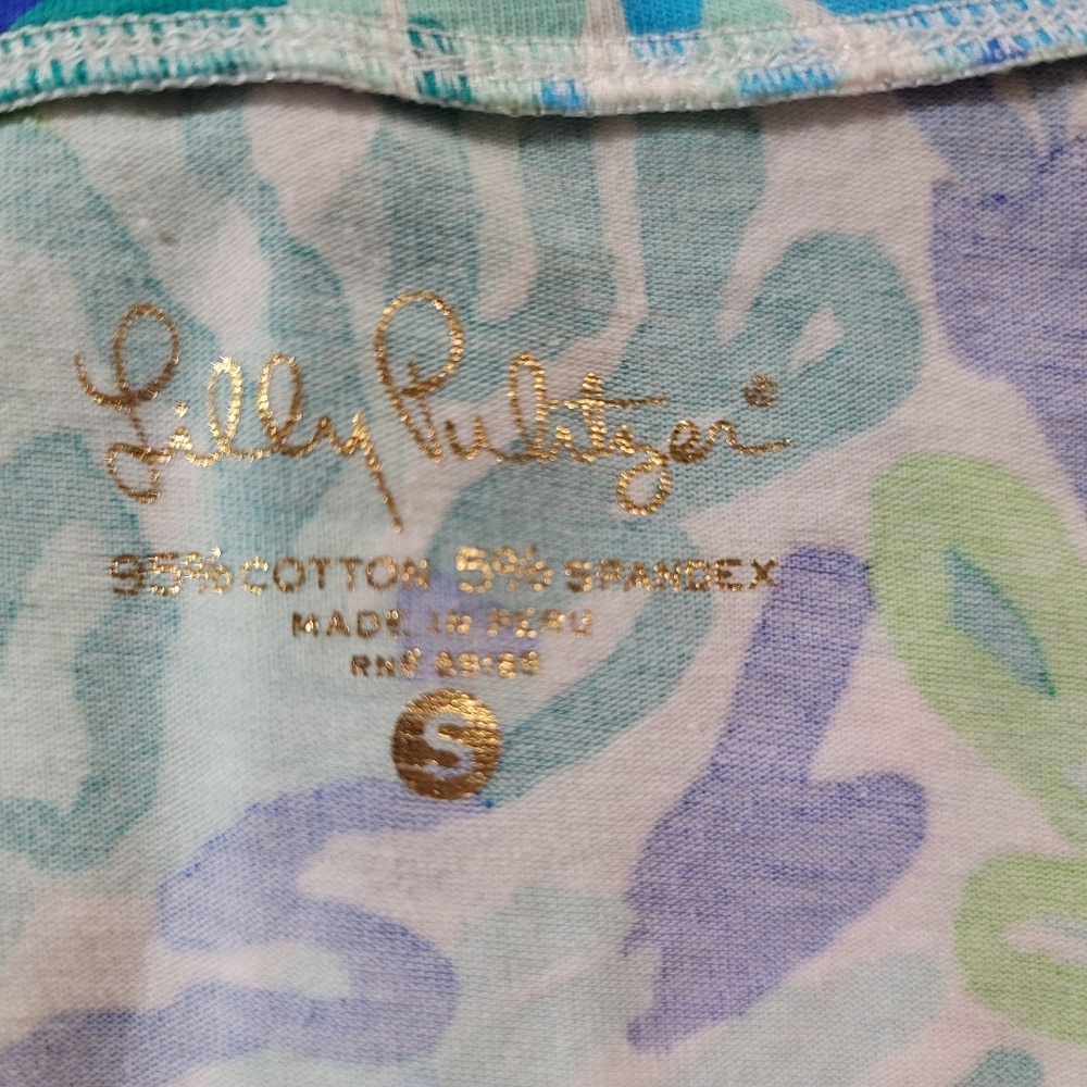 Lilly Putlizer Vibrant Blue and Green Tropical Women's Top V Neck Size Small - Picture 4 of 4
